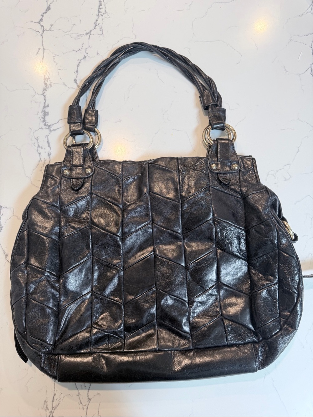 Vintage Charles David Quilted Patchwork Leather Satchel in Black - Picture 3 of 11